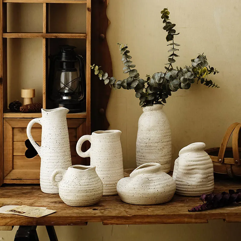 Nórdico estilo simples arte cerâmica vaso moderno luz luxo para arranjo de flores secas vasos casa decorações macias vasos 210310