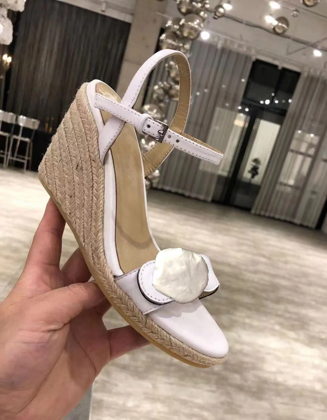 Luxury Ladies Straw Sandals Designer woman Wedge Shoes Genuine cowhide Summer Beach High heels fashion Casual Large Size 35-42 with box