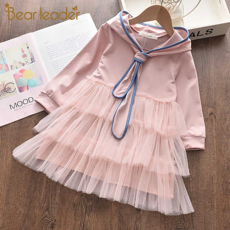 Bear Leader Girls Princess Dresses Autumn Girls Bow-knot Dress Sweet Mesh Outfits Elegant Kids Spring Clothing Suits 210708