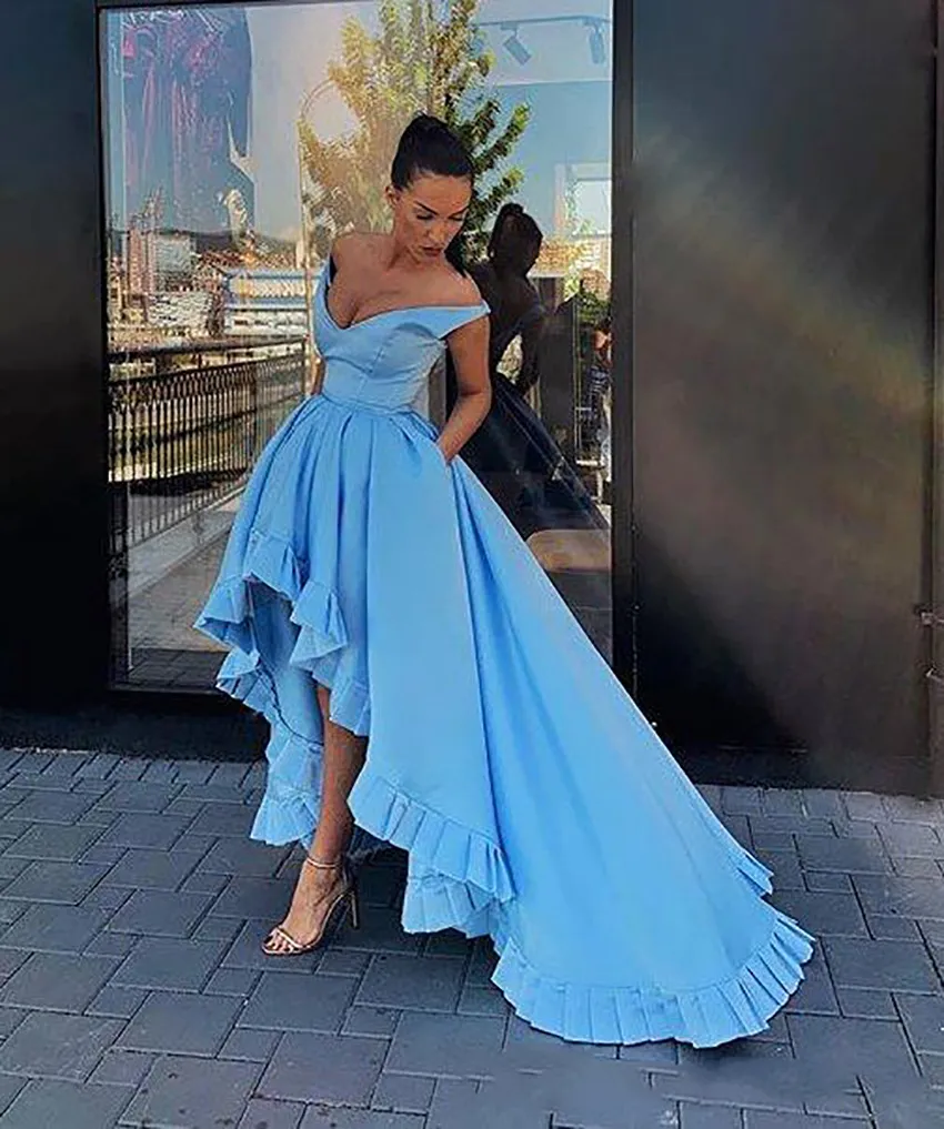 Blue off the clearance shoulder high low dress