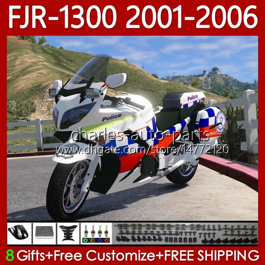 Kropps kit för Yamaha FJR-1300 FJR1300A FJR 1300 A CC 2001-2006 Bodywork 106No.94 FJR1300 Rödblå Vit 01 02 03 04 05 06 FJR-1300A 2001 2002 2003 2004 2005 2006 OEM FAIRING