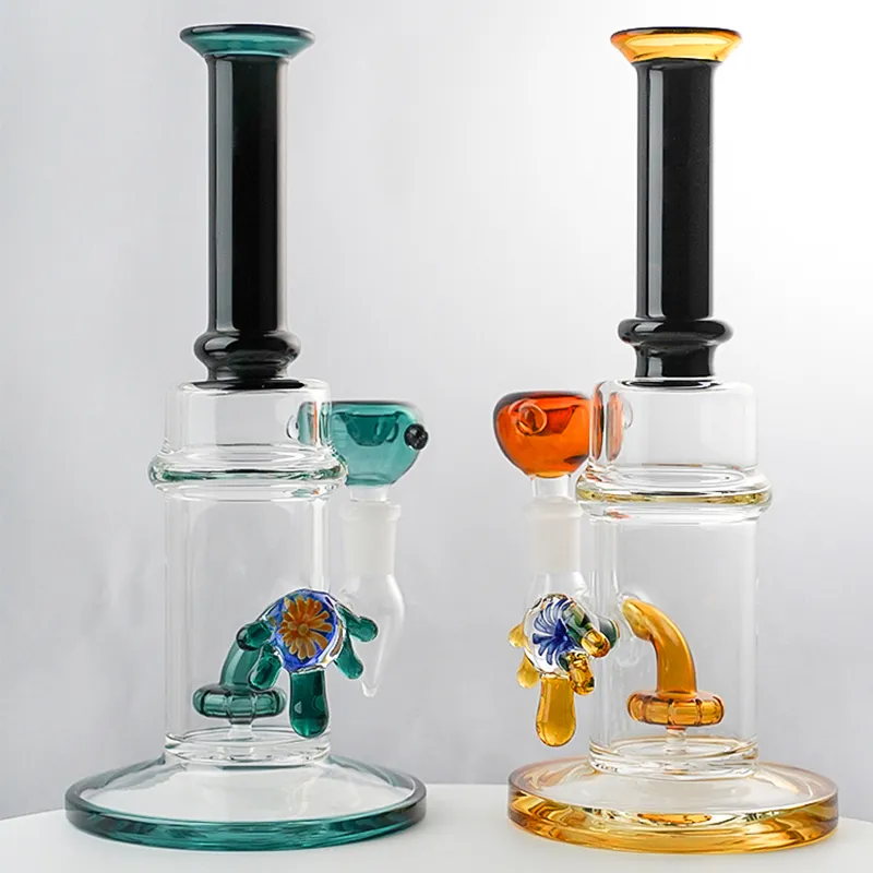 厚いボッツガラスの水ぼんたばシャワーヘッドPerc Hookahs heady glass 14.5mm関節青い直管水パイプタバコ石油リグCS1223