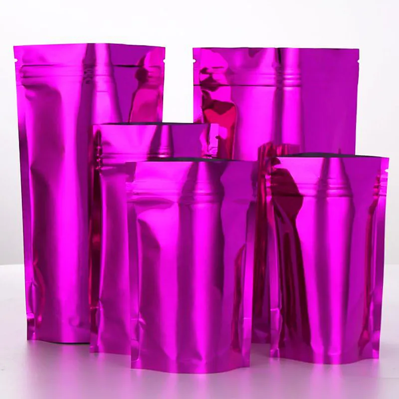 400 pièces Stand up Mylar violet sacs d'emballage refermable feuille d'aluminium pochette d'emballage différentes tailles fermeture éclair sac de stockage des aliments