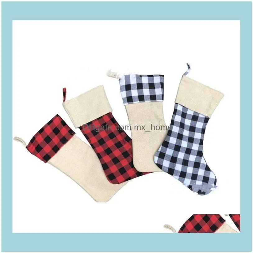 Christmas  Plaid Stocking Santa Xmas Tree Hanging Socks Xmas Kids Gifts Storage Bags Christmas Tree Pendant Gift Bag CGY481