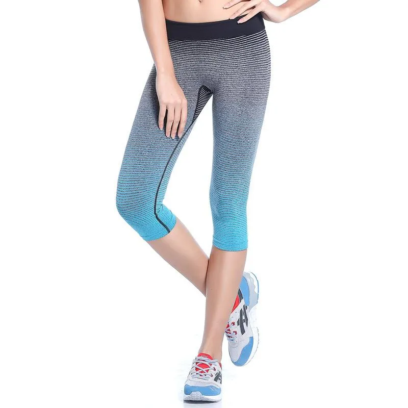 YOGA Kıyafet Capris Leggins Yüksek Bel Spor Kadın Kırpma Pantolon Fitness Vücut Geliştirme Giysileri İnce Buzağı Uzunlukta Pantolon