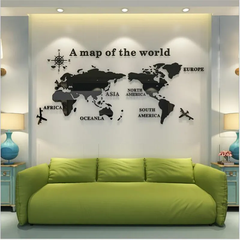 diy 3D Acrylic World Map Wall Stickers For Office Room Living Room TV Background Decoration Map of World Mirror Wall Stickers (3)