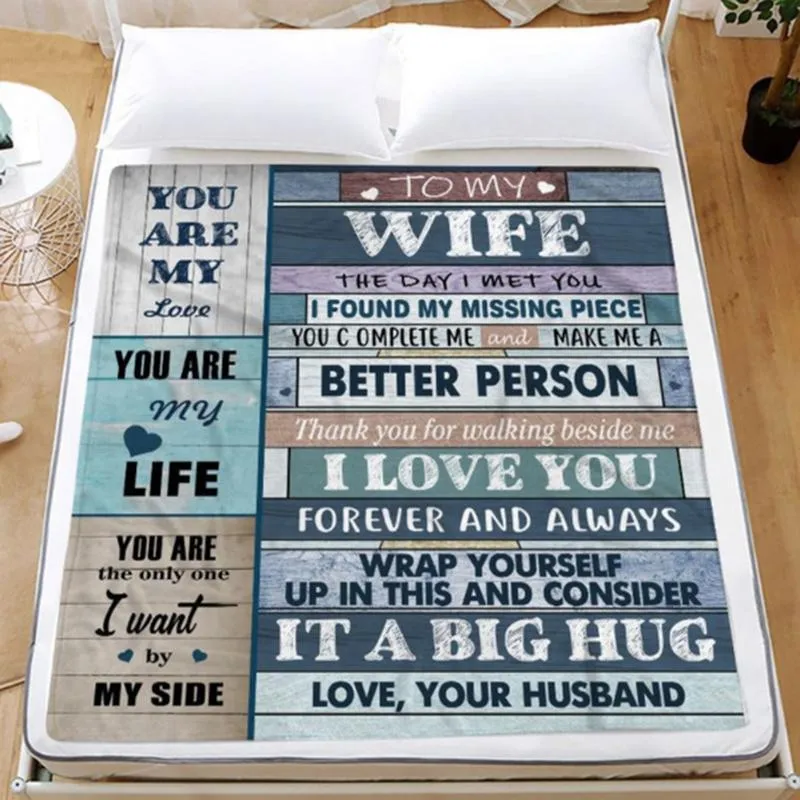 Dekens Omkeerbare Flanellen Deken Aan Mijn Vrouw Letter Bed Valentijnsdag Cadeau