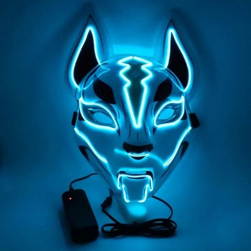 Kostym Pros Neon LED Lysande Joker Mask Carnival Festival Ljus upp El Wire Mask Japansk Fox Mask Halloween Julinredning Y201015