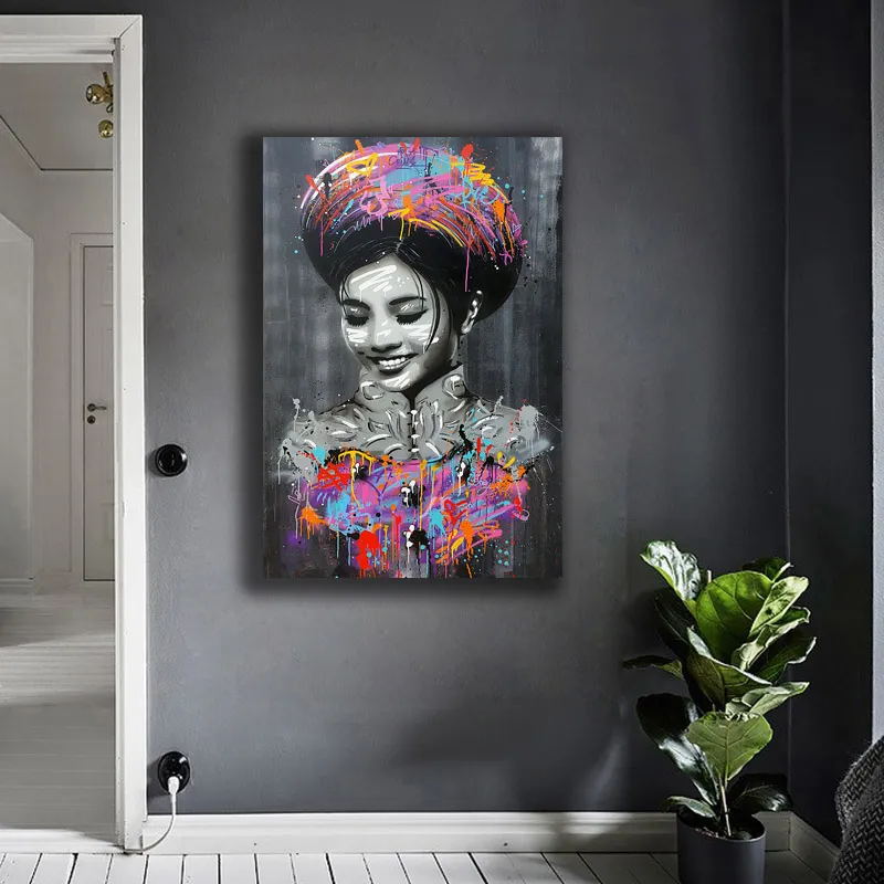 Graffiti-Mädchen-Poster, Porträtbild, abstrakte Leinwandmalerei, dekorative Bilder für Wohnzimmerwand