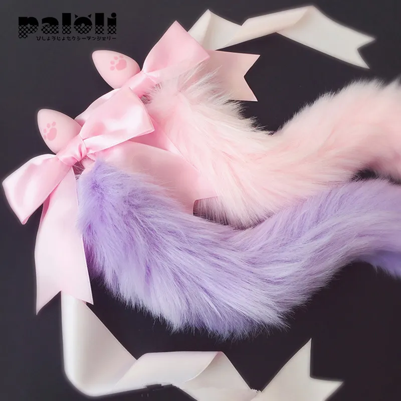 100%Handmade Lovely Japanese Soft Foxes Tail Bow Silicone Butt Anal Plug Erotic Cosplay Accessories Adult sexy Toys for Couples