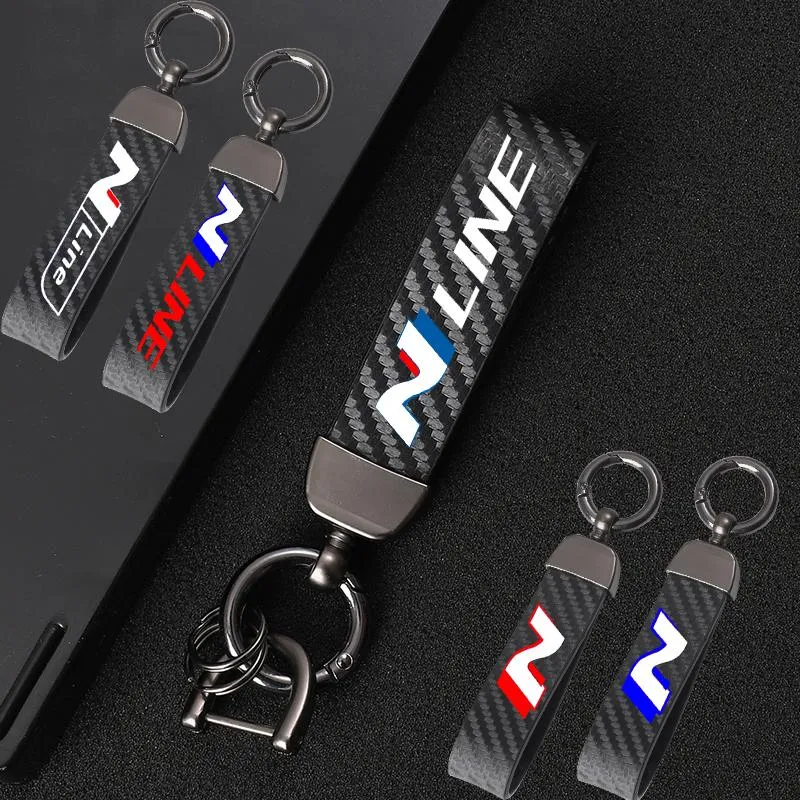 Keychains Carbon Fiber Car Key Chain 360 Degree Rotating Horseshoe Rings For Hyundai N Nline Tucson Kona Sonata Veloster I30 I20 Elantra