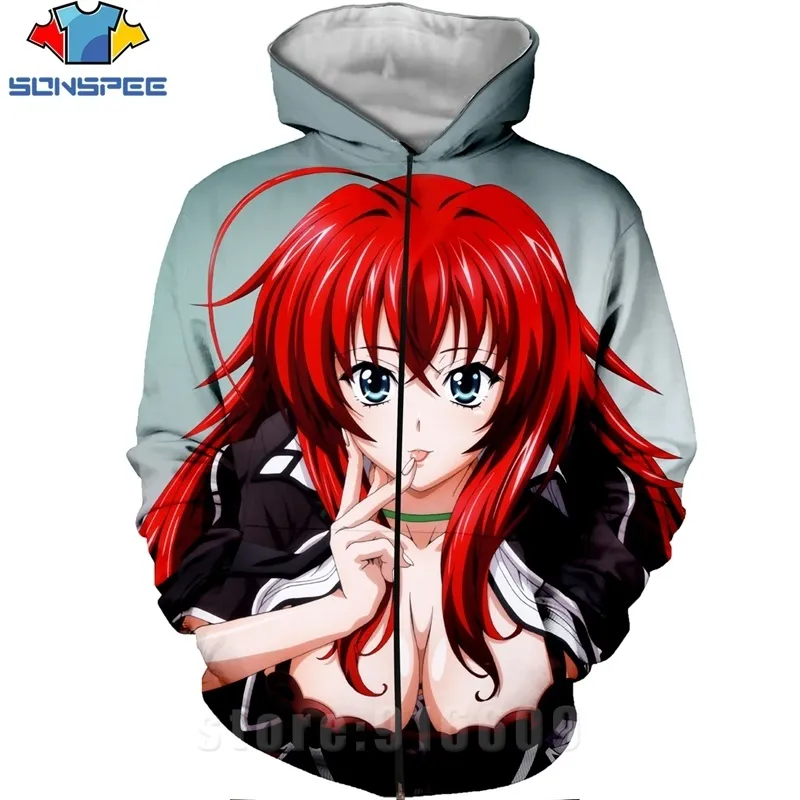 High School D×D Zipper 3D Print Rias Gremory Anime Sweatshirt Jacket Harajuku Cartoon Hoodies Kawaii Sexy Girl Shirt Zip hoodie (20)