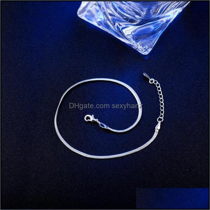 Anklets Simple 2mm Width Blade Chain For Women Trendy Silver Plated Summer Foot Jewelry Girls Gift Drop