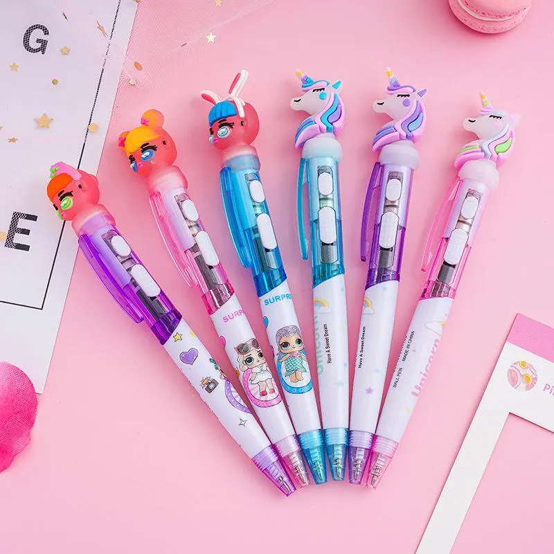 Cartoon Unicorn Light Pen LED Lights Silica Head Gel Pen Glowing Ballpoint Pen Student Stationery School Writing Gift Supplies