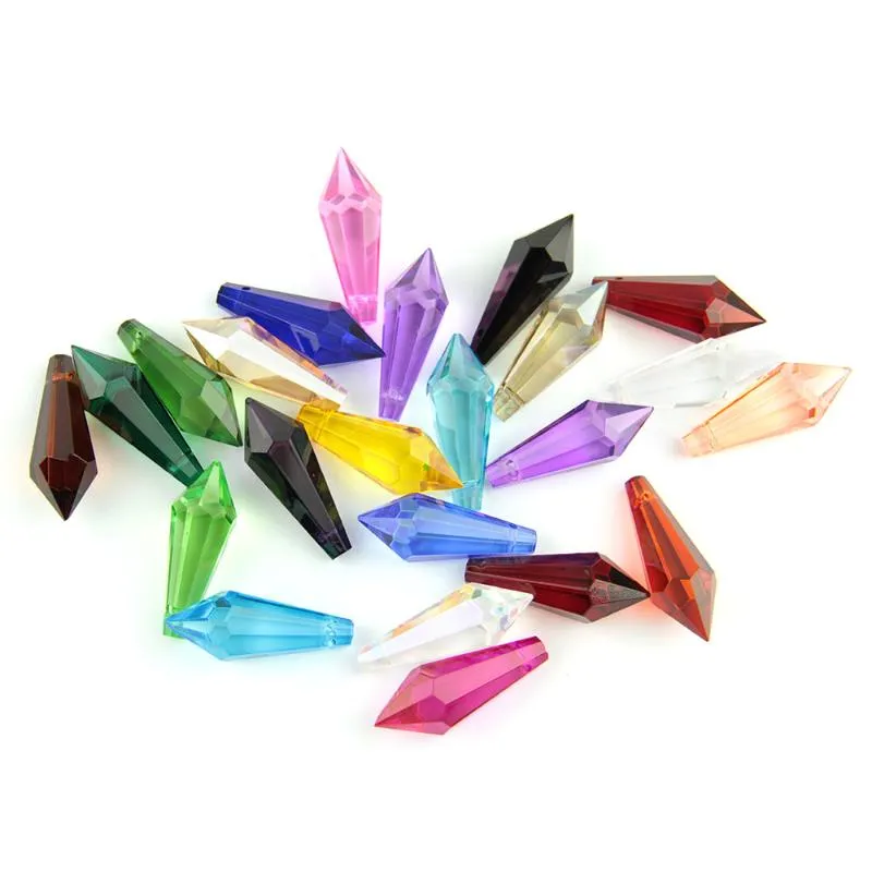 Ljuskristall 38mm / 63mm / 76mm mix Färger K9 Pendants Prisma Multi Cutfaceted Glass U-Icicle Drops för tårta Top Decoration