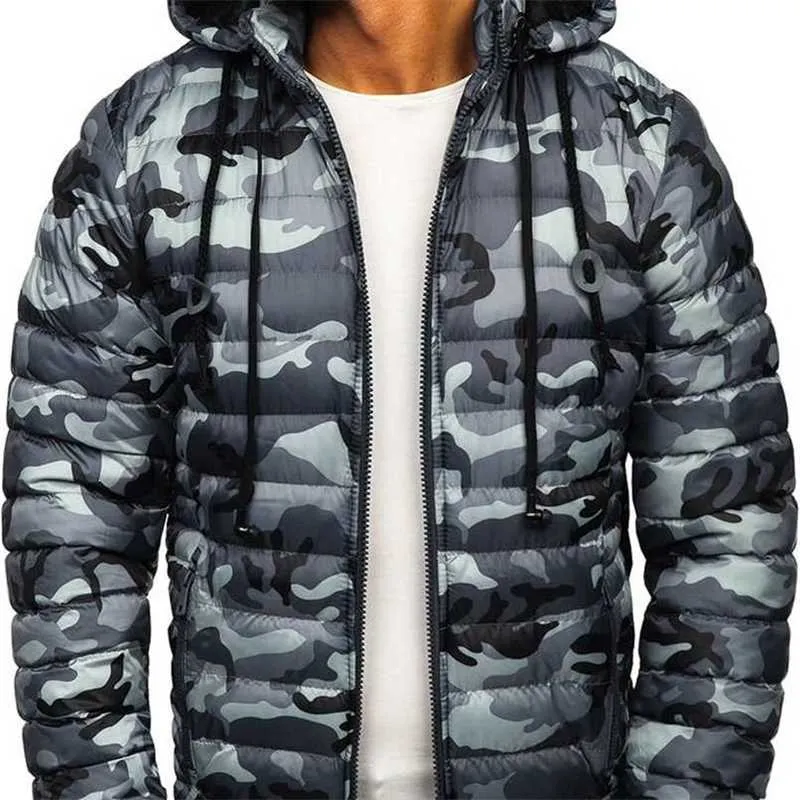 ZOGAA Modig Mäns Camouflage Hooded Zipper Warm Cotton Jacket 211124