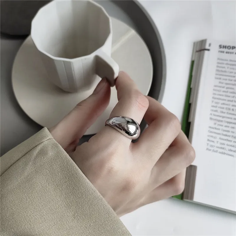 100% solide 925 Sterling Silber Offenen Ring Frauen Männer Japan Koreanische INS Minimalistischen Unregelmäßigen Glänzend Ringe Edlen Schmuck Großhandel YMR854