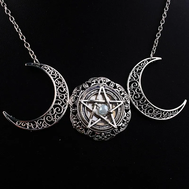 Collana da donna in cristallo con tripla luna, dea pentacolo, girocollo, gioielli pagani, pendente pentagramma 2021New267n