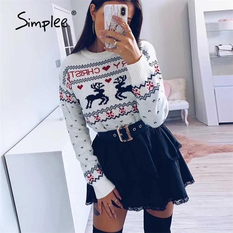 Weihnachten Cartoon-Muster Frauen Pullover Herbst Winter Oansatz Langarm Pullover Schwarz Weiß Kausalen Niedlichen Strickpullover 211221