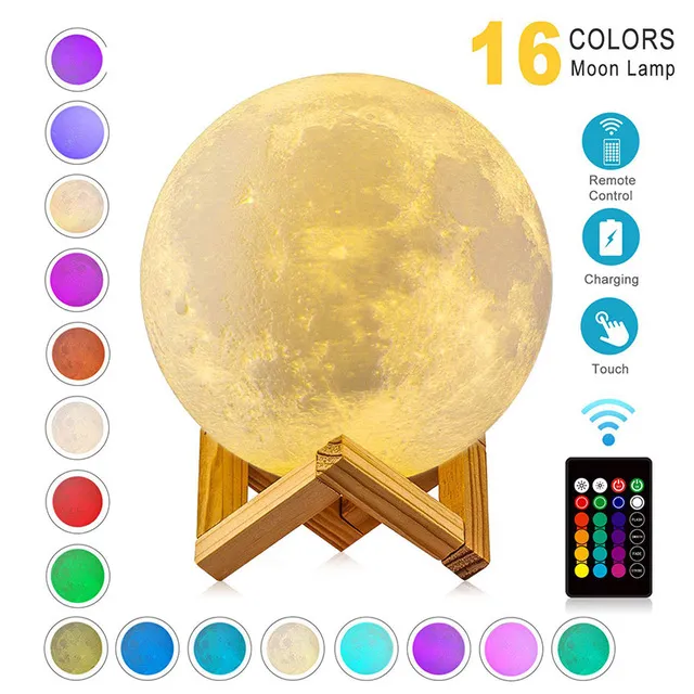 Illuminazione intelligente Luce notturna a LED Stampa 3D Lampada lunare Ricaricabile Cambia colore 3D'Light Touch Lamp Luci per bambini per la casa