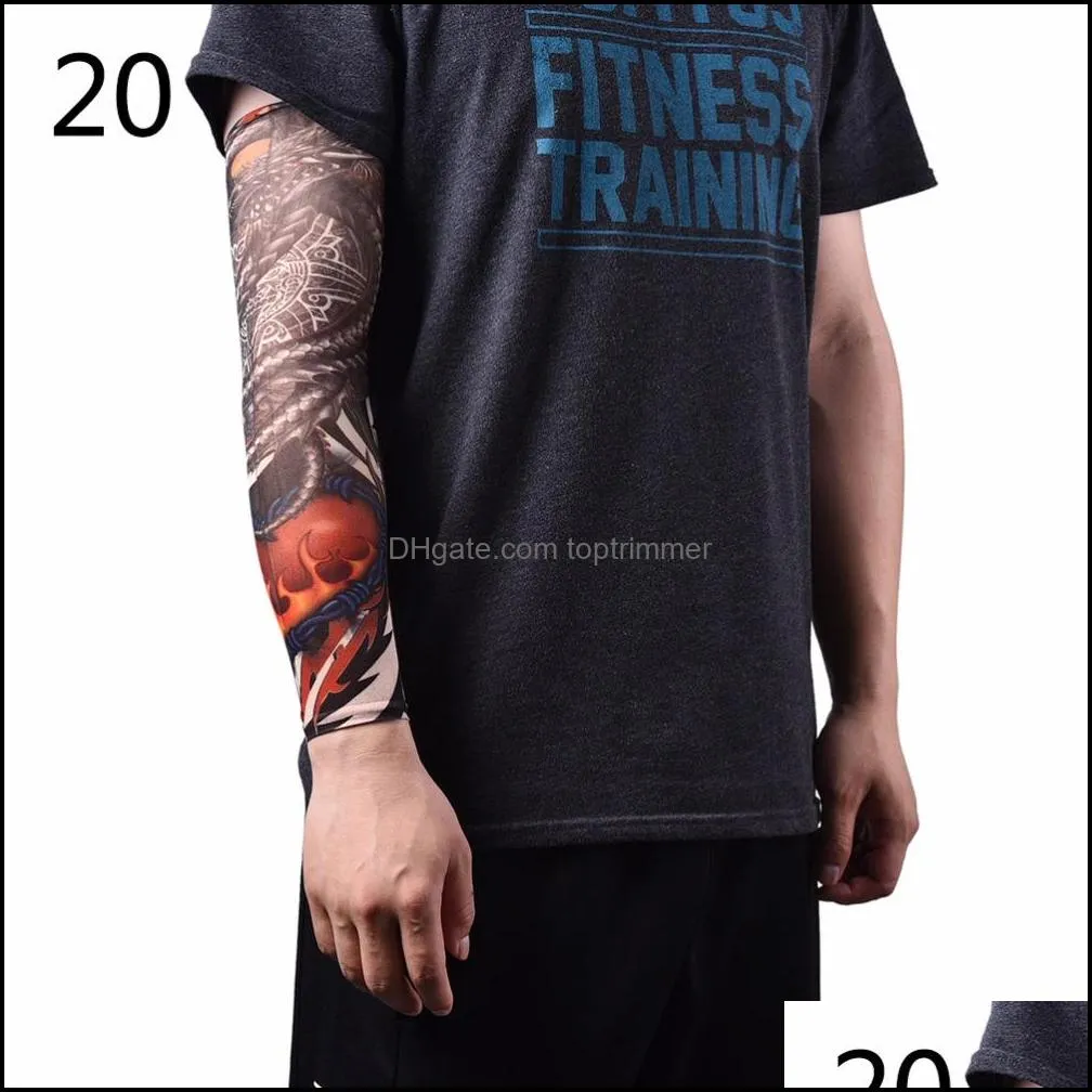 New Arm Warmer Nylon Elastic Fake Temporary Tattoo Sleeve Designs Body Arm Stockings Tatoo for Cool Men Women Fast Shipping