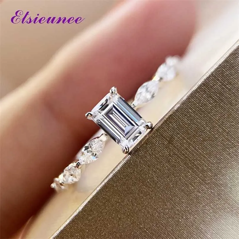 ELSIEUNEE 100% 925 Sterling Emerald Cut Simulerad diamant vigselring Mode fina smycken present till kvinnor grossist 211217