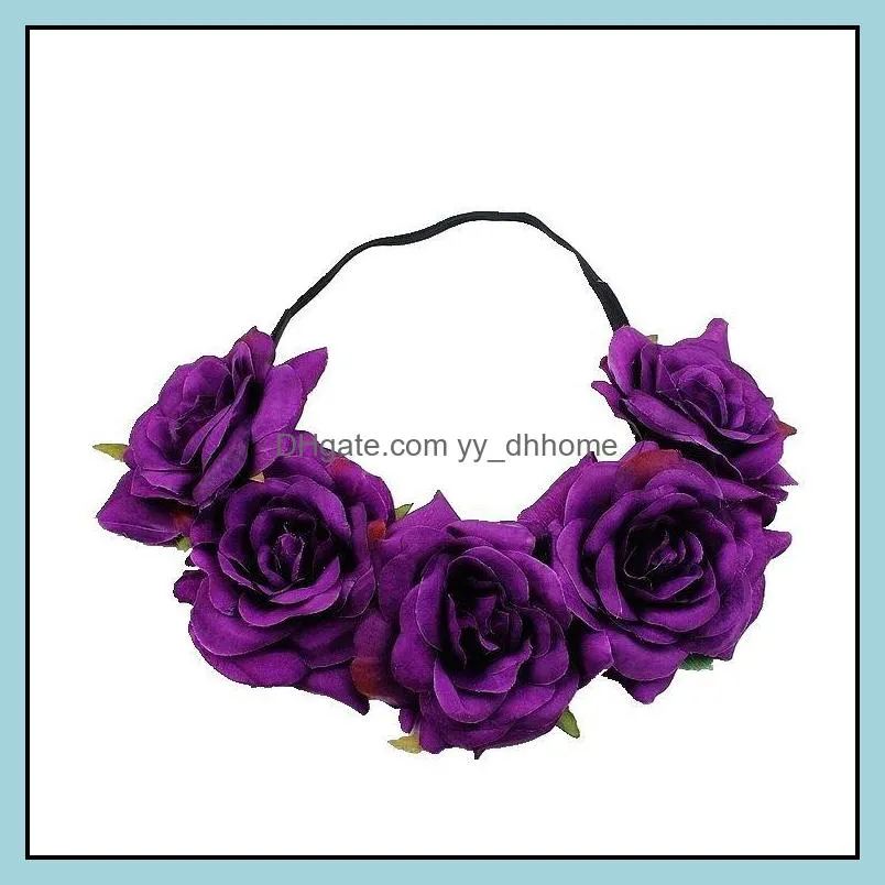 Handmade Christmas Fabric Peony Rose Flower Crown Bridal Hair Accessories Prom Garland for Bridesmaid Flower Wreath