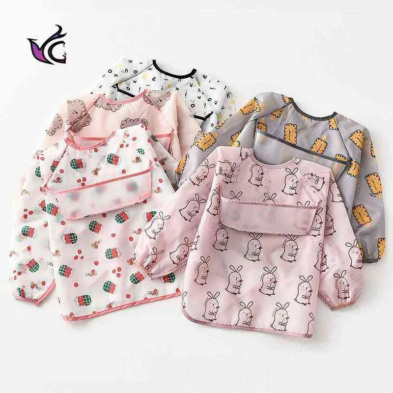 Yg Bavoir imperméable pour enfants à manches longues Couverture imperméable Vêtements 0-6 ans Infantile Polyester Taff Full Body Manger Vêtements 211117