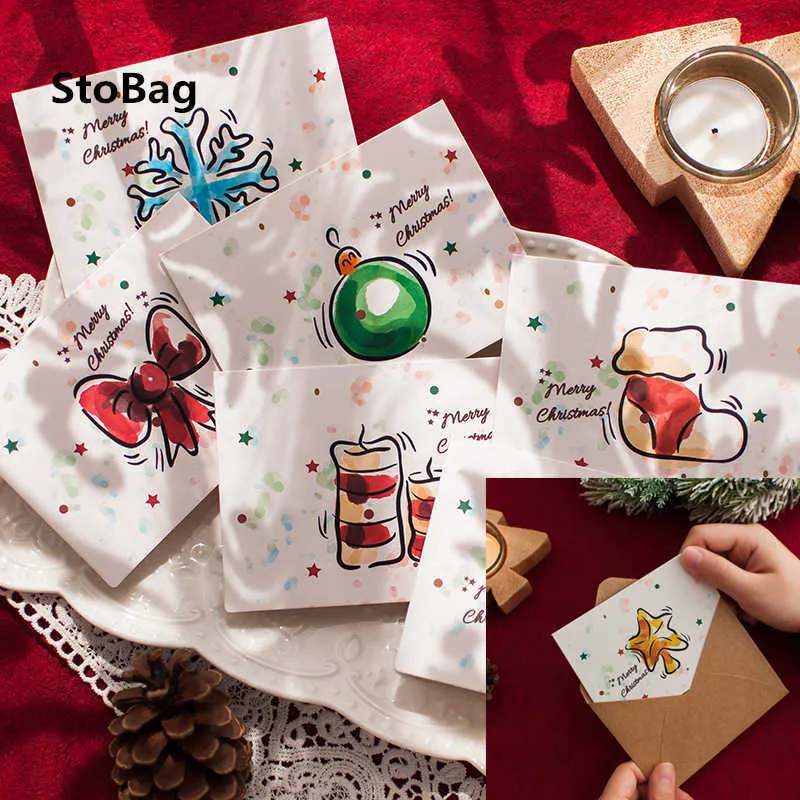 Stobag 10 stks Merry Christmas Paper Envelop Card Berichtkaart Kerstboom Decoratie Kleine Gift Card met Stickers 210602