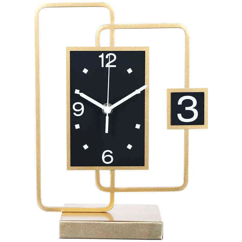 Luxe Desktop Klok Woonkamer Moderne 3d Wandklok Metaal Goud Klokken Tafel Horloge Bureauklok Relogio De Mesa Woondecoratie 211112