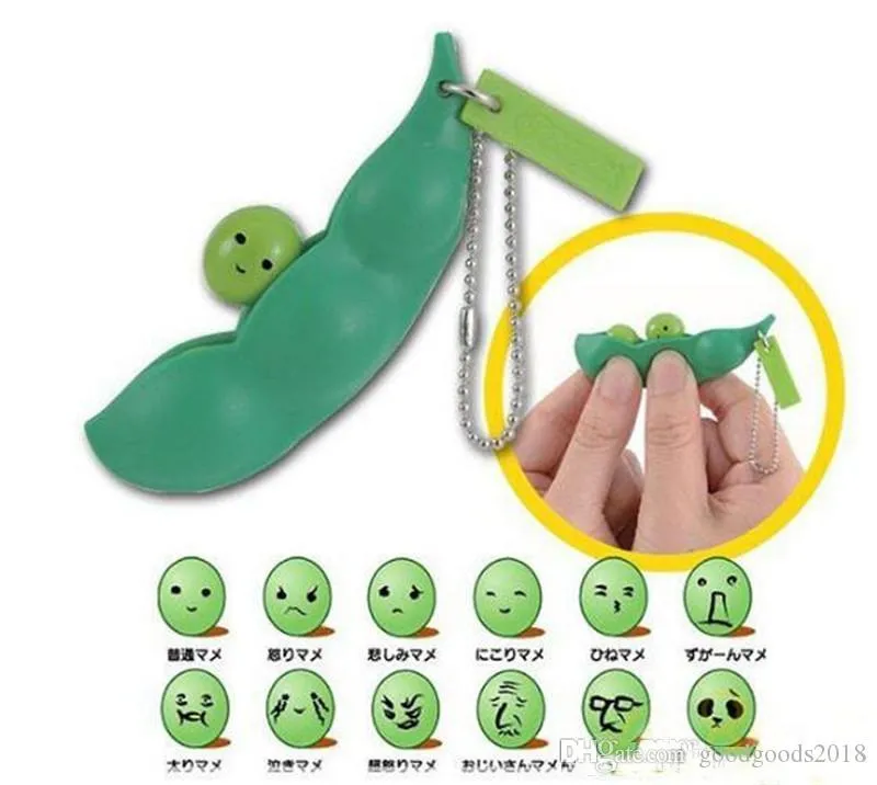 Funny Fidget Toys Squeeze Extrusion Bean Toys Keychains Keyring Pea Soybean Anti-anxiety Decompression TO342