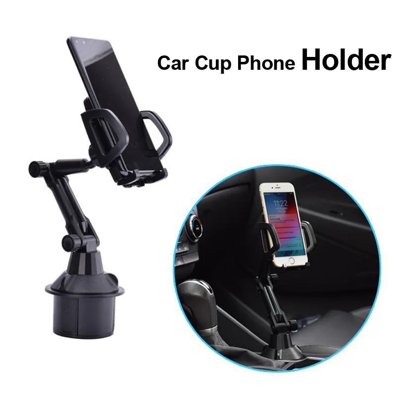 Universal Car Cup Mount Mobiele Telefoon Houder Stand Verstelbare 360 ​​Graden Hoek Cradle voor iPhone 5/6/7/8 PUS XR XS 3.5-7 "Xiaomi Huawei Cellphone GPS PND PSP