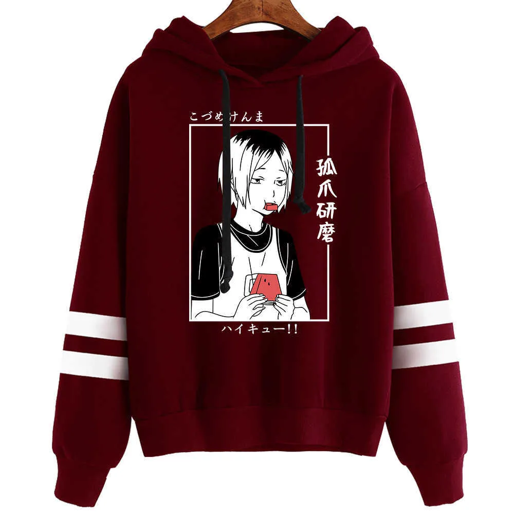 Anime Haikyuu Mężczyźni Kobiety Bluza Kawaii Bluzy Manga Kenma Kozum Swetry Harajuku Streetwear Striped Clota Y0803