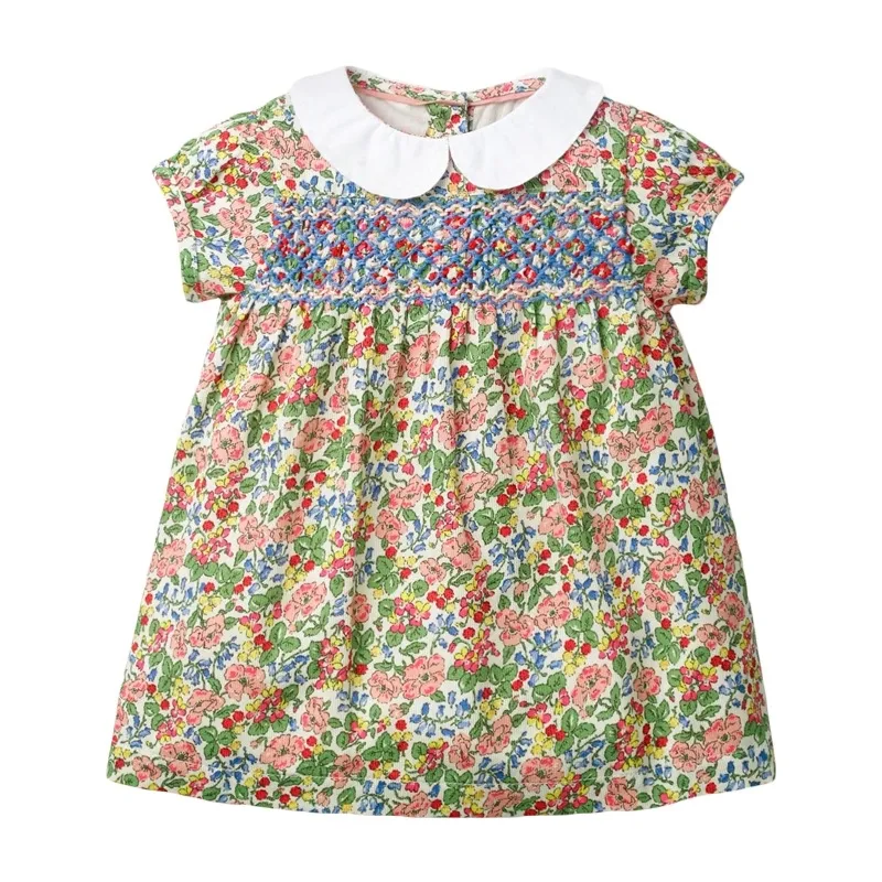 スペイン子供服幼児の幼児用赤ちゃんピーターパンカラースモッキングフロック子供の手作り刺繍ドレス210303