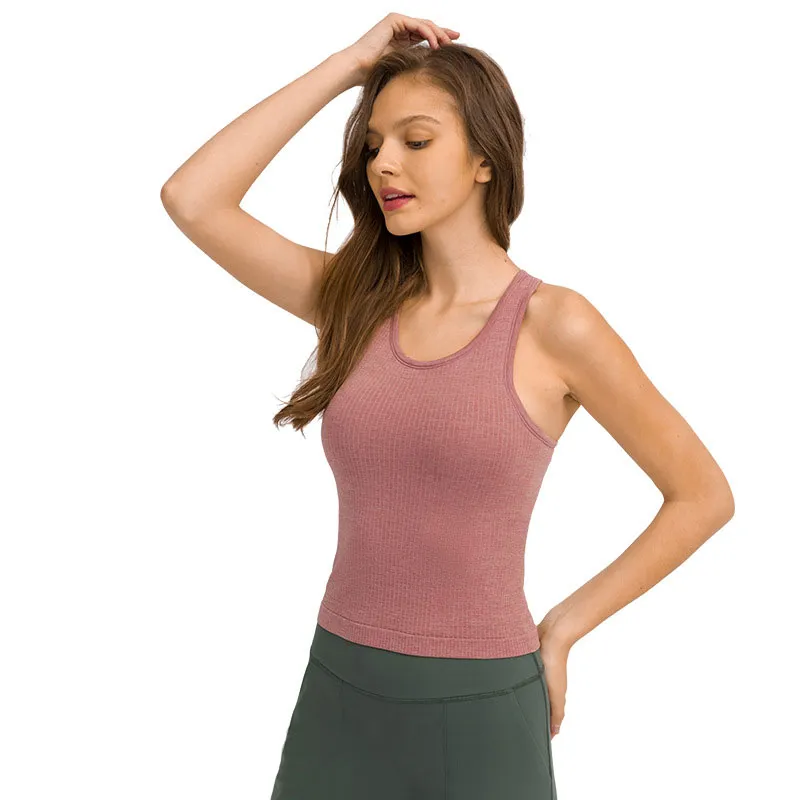 L140 Damen-Tanktop mit Körbchen, Yoga-Oberteil, Fitness-Outfit, sexy Weste, schnell trocknend, atmungsaktiv, kurzes T-Shirt, schmale Passform, stoßfeste Sportunterwäsche, Trainingshemden