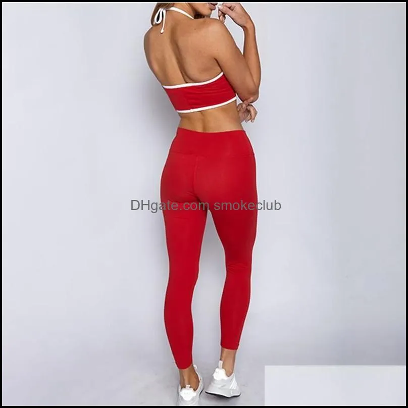Yoga Outfits Back Frenulum Set Women Solid Color Tummy Control Tank Tops High Waist Squat Proof Stretchy Gym Scrunch BuTracksuits