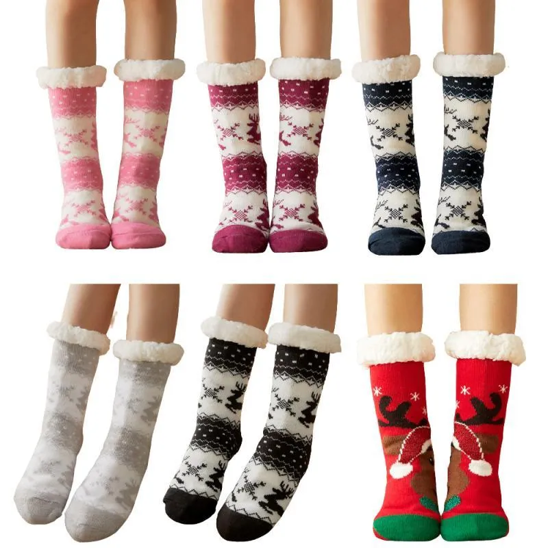 Sports Socks Winter Womens Thermal Slipper Fleece Lined Non-Skid Adult Plus Cashmere Sleep Christmas Stocking Warm