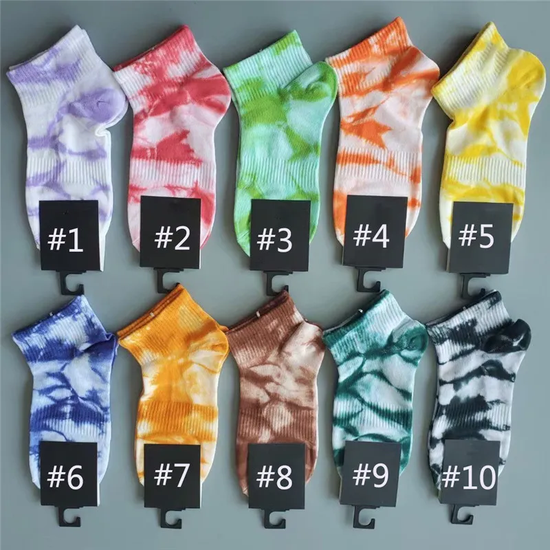 Nieuwste Tie Dye Short Printing Sokken Street-style bedrukte katoenen enkelkous voor heren Dames laag uitgesneden sok