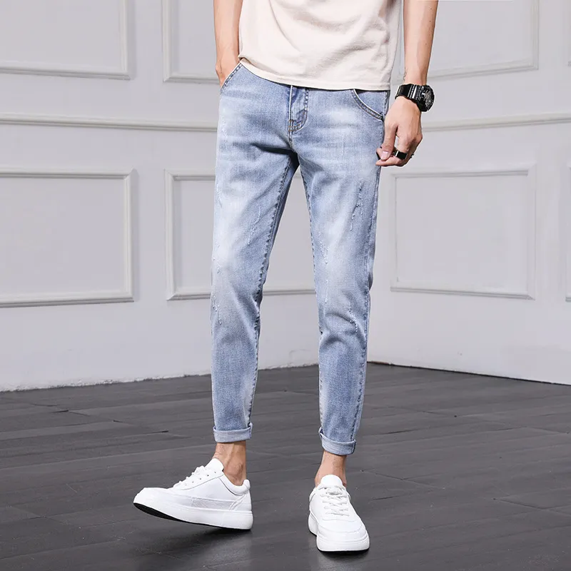 Jeans dos homens da primavera e do verão Nine Points Simples Casual Homens Calças Pés Finos Calças Estilo Coreano 9 Estilos