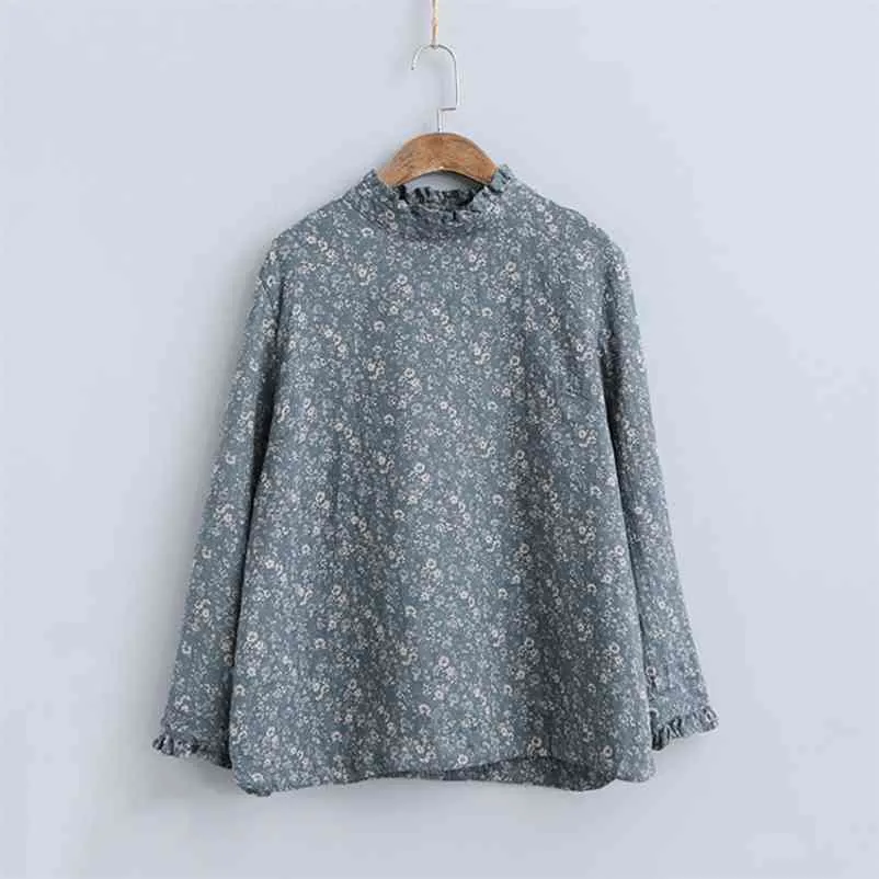 Johnature Vintage T-Shirts Casual Cotton Long Sleeve Female Print Floral Spring O-neck Loose Women Cloths Chinese Style 210722