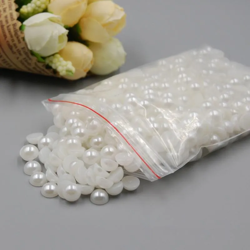 Décorations d'art d'ongle 7mm couleur blanche 500pcs artisanat ABS résine perles d'imitation beige demi-rond flatback perles de scrapbook pour