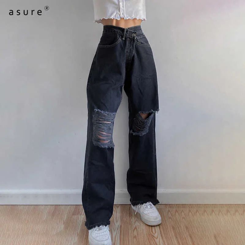 Femmes Mom Jeans pour filles Pantalons de mode Dames Pantalon thermique Y2K Streetwear Élastique Baggy Jean Femme Vêtements LQ9333W0K 210712