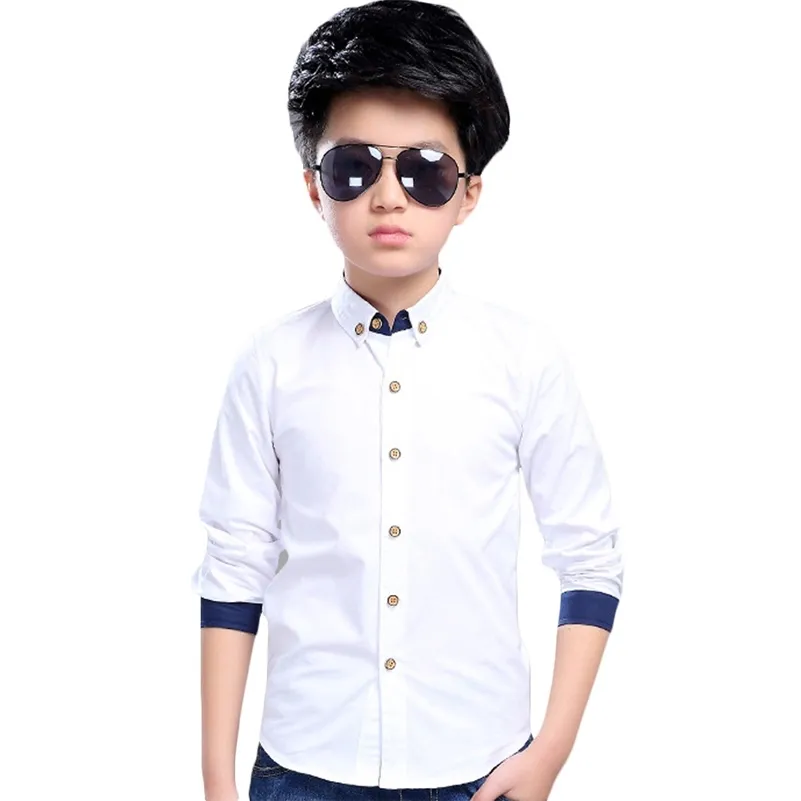 Adolescentes Meninos Camisas Manga Longa Camisa Sólida Meninos Desligue a camisa de colarinho para meninos brancos crianças roupas adolescentes 6 8 10 12 14 ano 210306