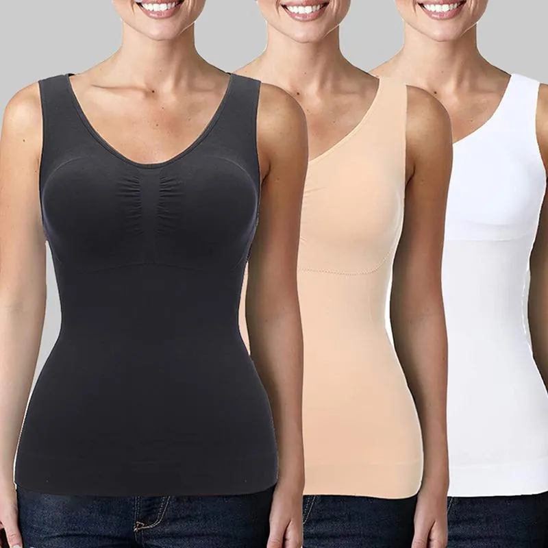 Kvinnor Cami Shaper med inbyggd Bra Tummy Control Camisole Tank Top Underskirts Shapewear Slimming Body Shaper Compression Vest