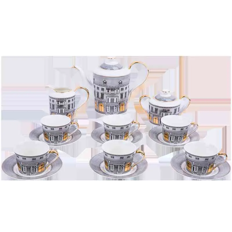 Högkvalitativa Coffeware Set Ben Kina Tekanna Mjölk Kan Sugar Jar Tea Set Castle Coffee Cup