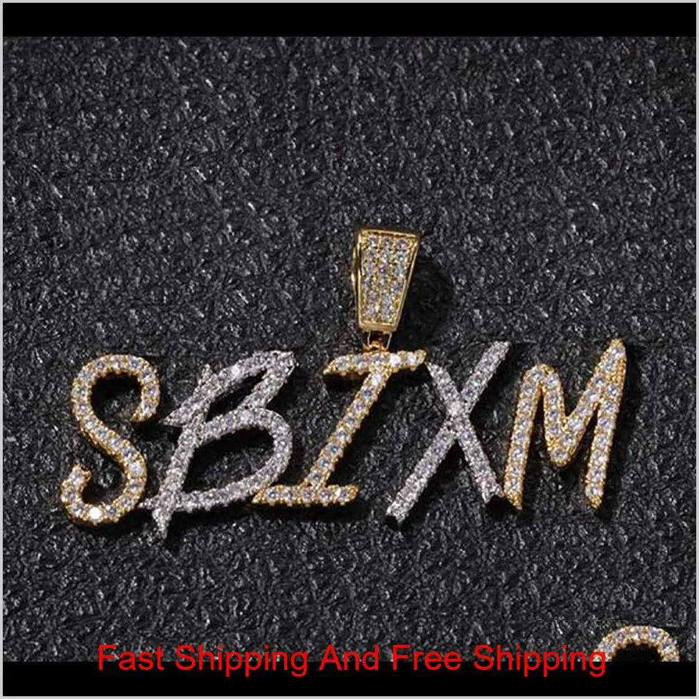 custom name a- z cursive letters pendant necklace for men women gifts cubic zirconia necklace hip hop jewelry