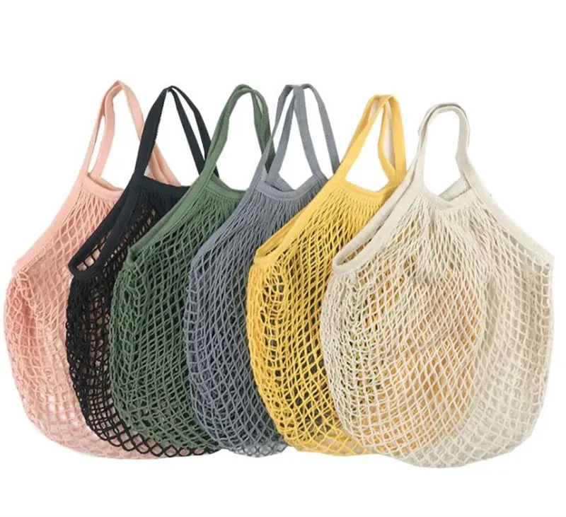 Shopping Bags Handbags Shopper Tote Mesh Net Woven Cotton Bag String Reusable Fruit Storage Handbag Home 7 J2