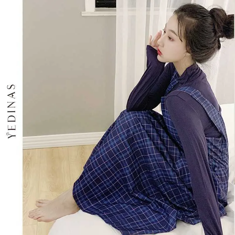 Yedinas Vintage Plaid Kleid Ärmellose Frauen Quadrat Kragen Lange es Sommer Midi Elegante Koreanische Vestidos Weibliche Vestido 210527