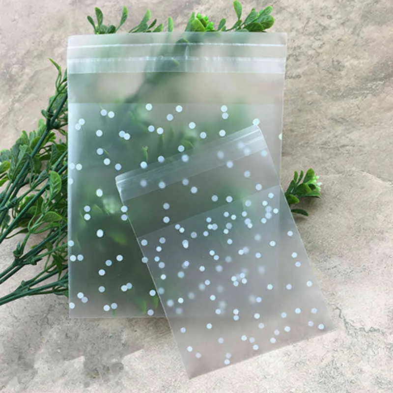 100 pcs En Plastique Transparent Cellophane À Pois Bonbons Cookie Sac Cadeau avec DIY Pochette Auto-Adhésive De Mariage Fête D'anniversaire H1231