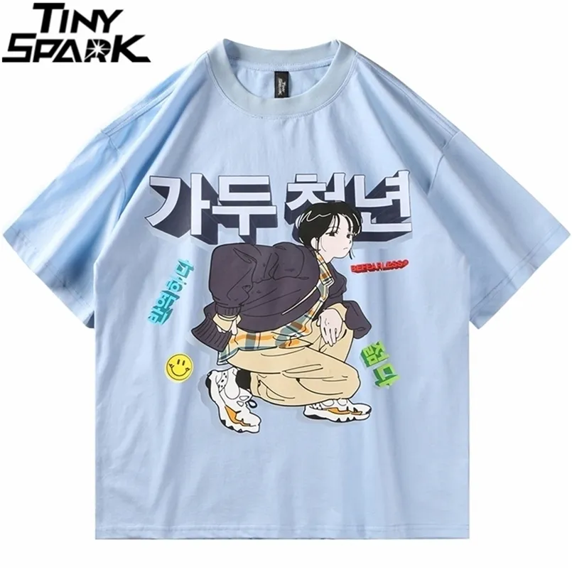Streetwear Harajuku T-shirt Homens Hip Hop Cartoon Coreano Impresso Tshirt Algodão Casual Verão Manga Curta T Shirt 210716